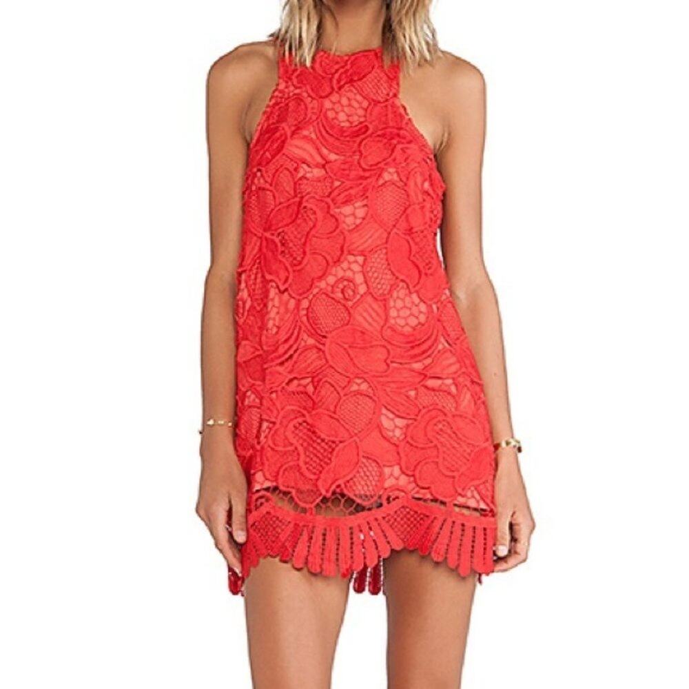 Lovers + Friends NWT Y2K Lace Mini Dress Cherry Cola Tomato Girl Gossip Girl XS